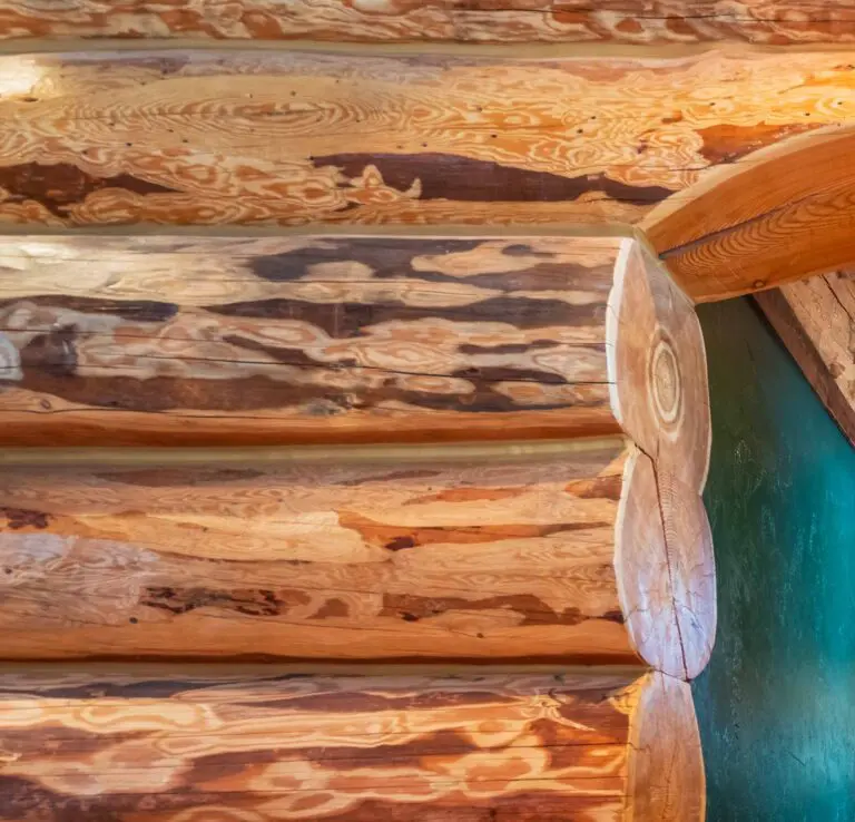Wooden log home corner detail with rich natural textures